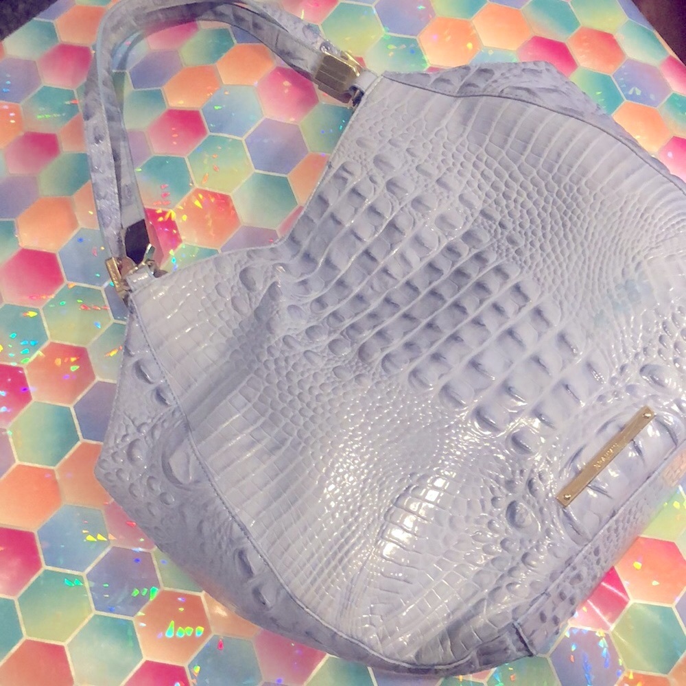 Brahmin Pristine periwinkle Croc-Embossed Shoulder Bag Pristine inside and out.